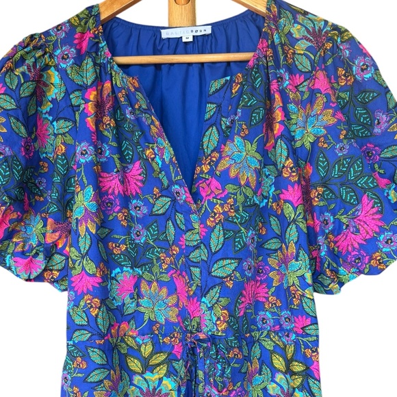 Baltic Born Blue and Pink Floral Short Sleeve Midi Dress Sz M - Picture 3 of 9